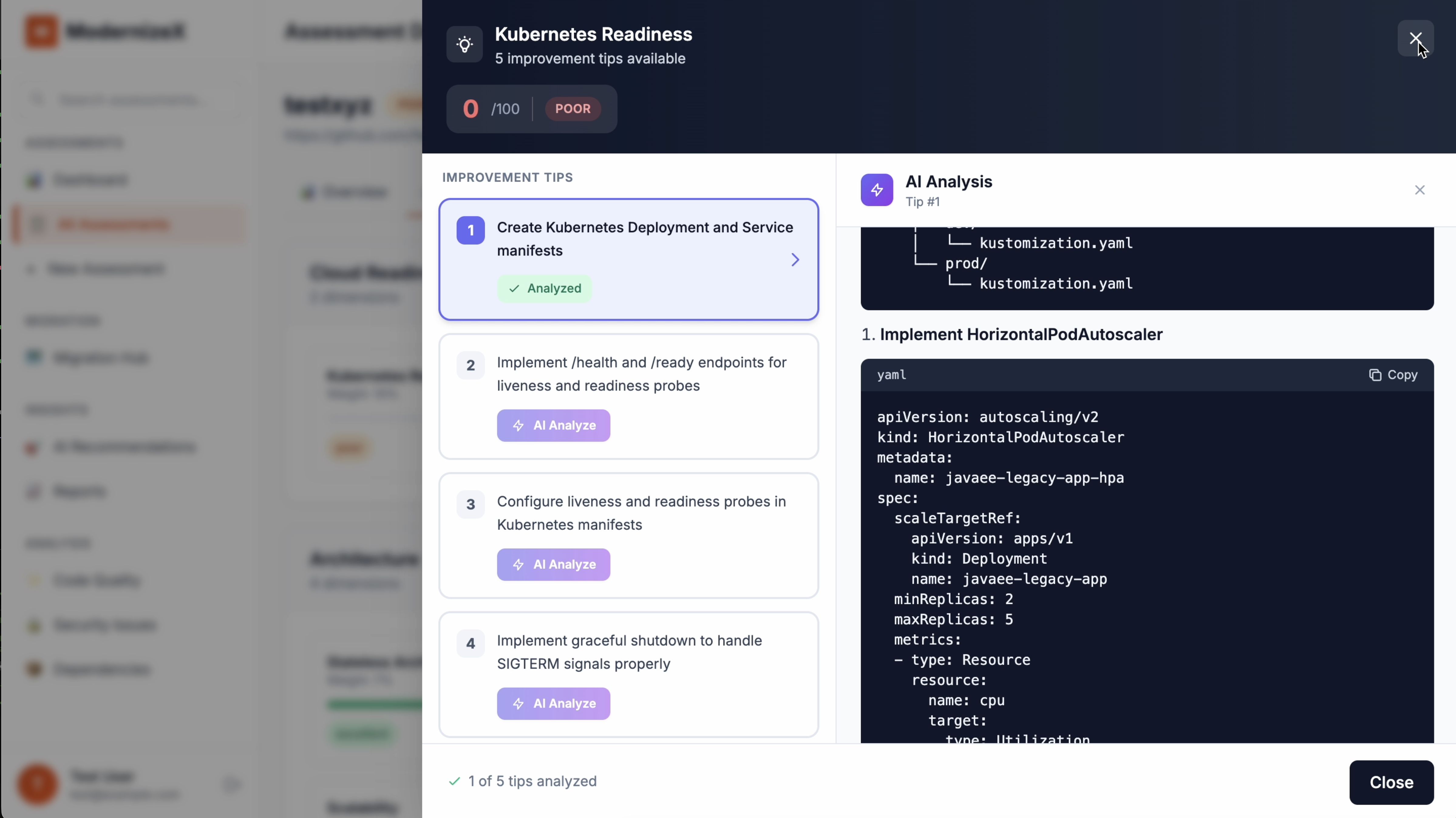 AI Analysis - Kubernetes Readiness Improvement Tips
