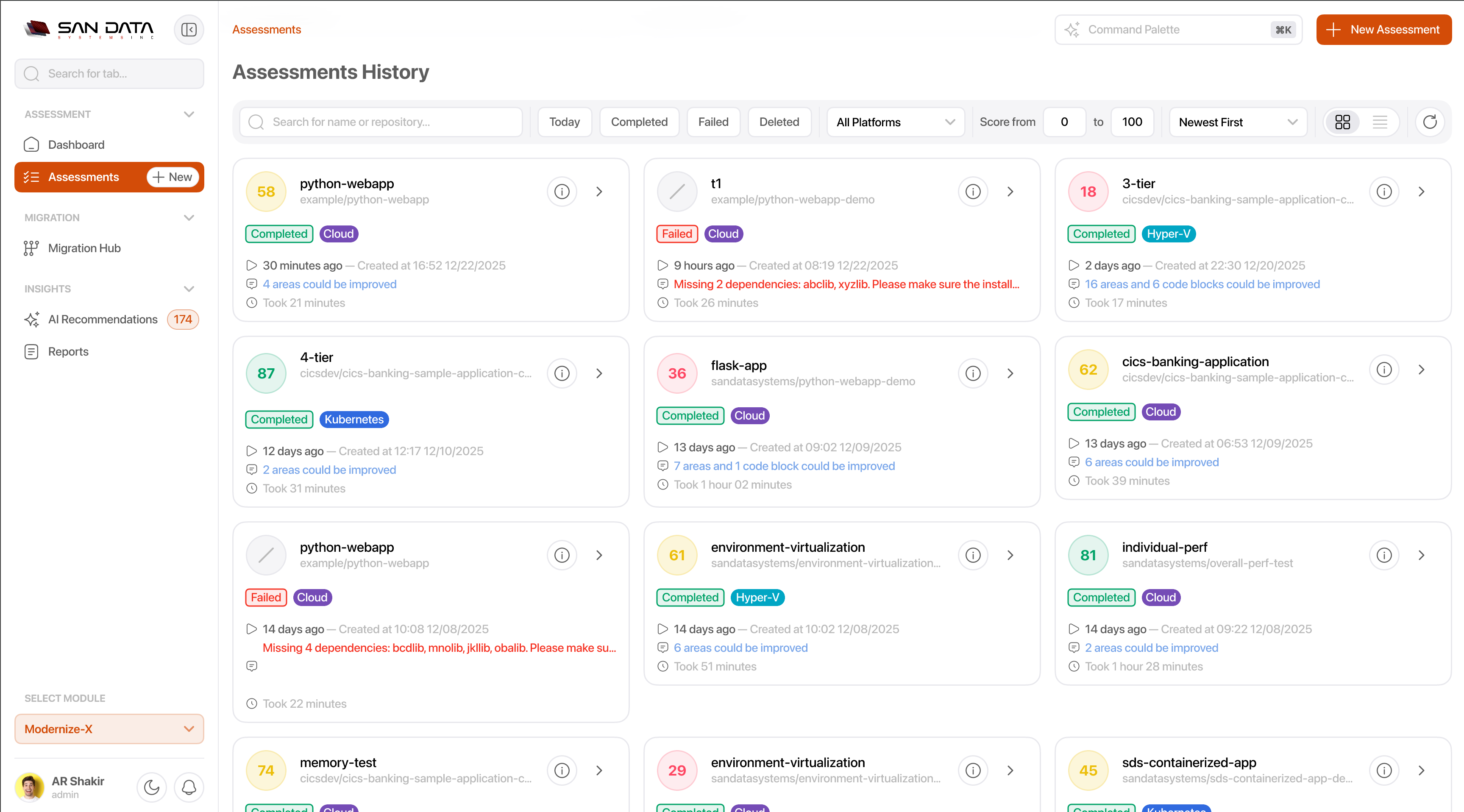 Assessments History View
